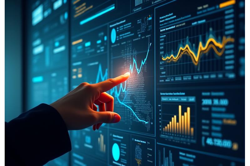 다양한 데이터 차트와 시각화가 포함된 복잡한 예측 분석 대시보드