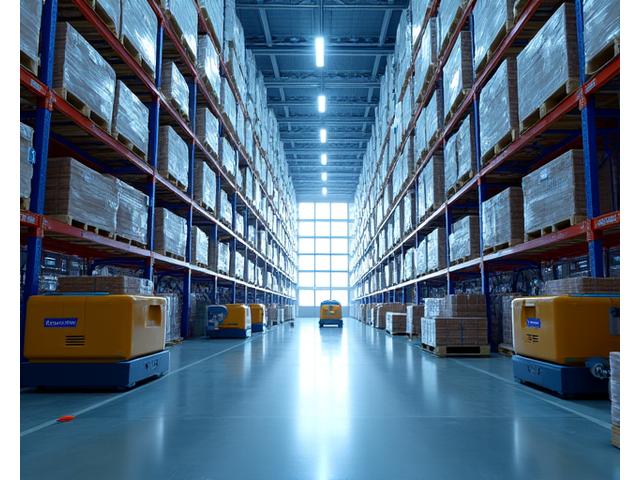 최첨단 자동화 설비를 갖춘 대형 창고 내부