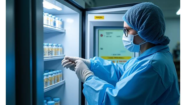 극저온 보관 시설에서 백신 서류를 확인하는 연구원